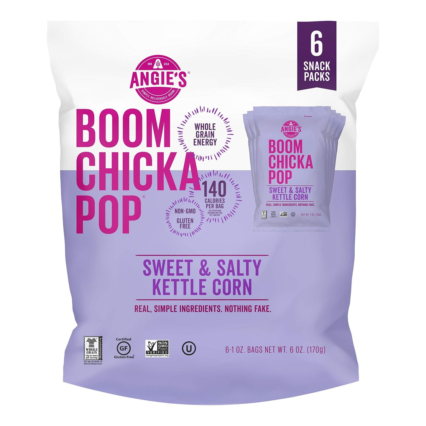 Angie's Boomchickapop Sweet & Salty Kettle Corn Popcorn, 1 Oz, 6 Ct