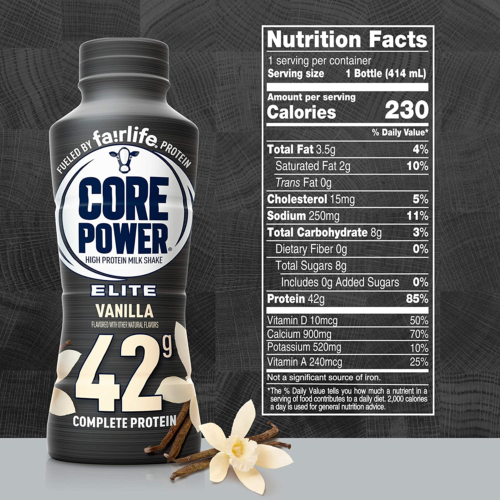 Core Power Protein Vanilla Elite 42G Bottles, 14 fl oz, 12 Pack