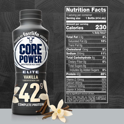 Core Power Protein Vanilla Elite 42G Bottles, 14 fl oz, 12 Pack