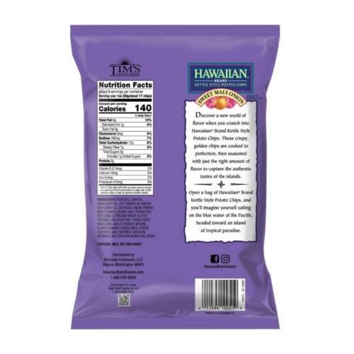 Hawaiian Sweet Maui Onion Kettle Chips, Gluten-Free, Party Size, 13 oz Bag