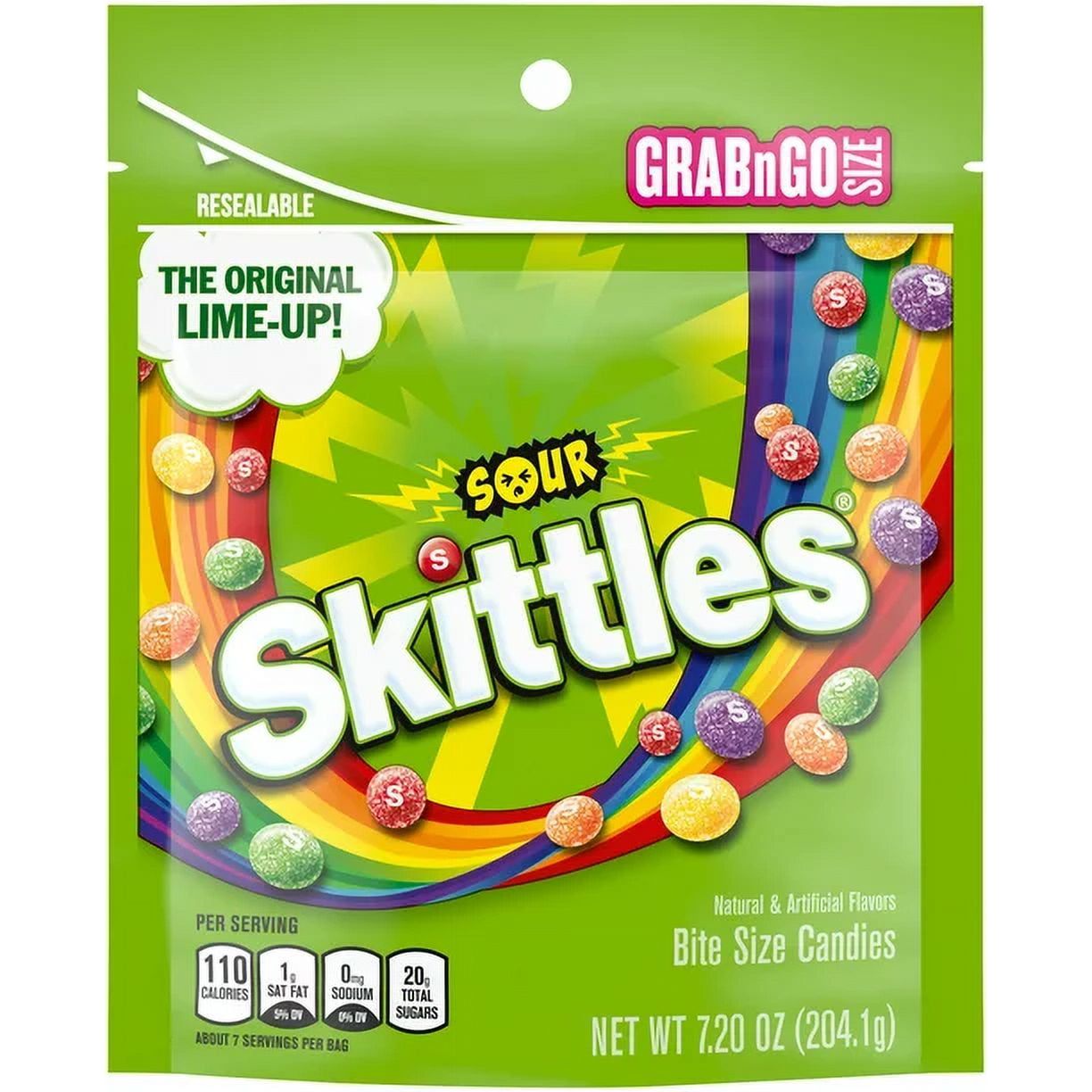 Skittles Sour Candy, Gummy Candy Grab N Go - 7.2 oz Bag - 2 Pack