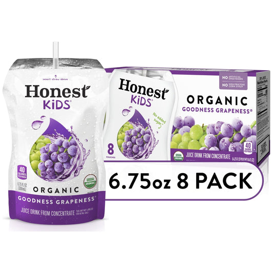 Honest Kids Organic Goodness Grapeness Grape Fruit Juice, 6.75 fl oz, 8 Pouches