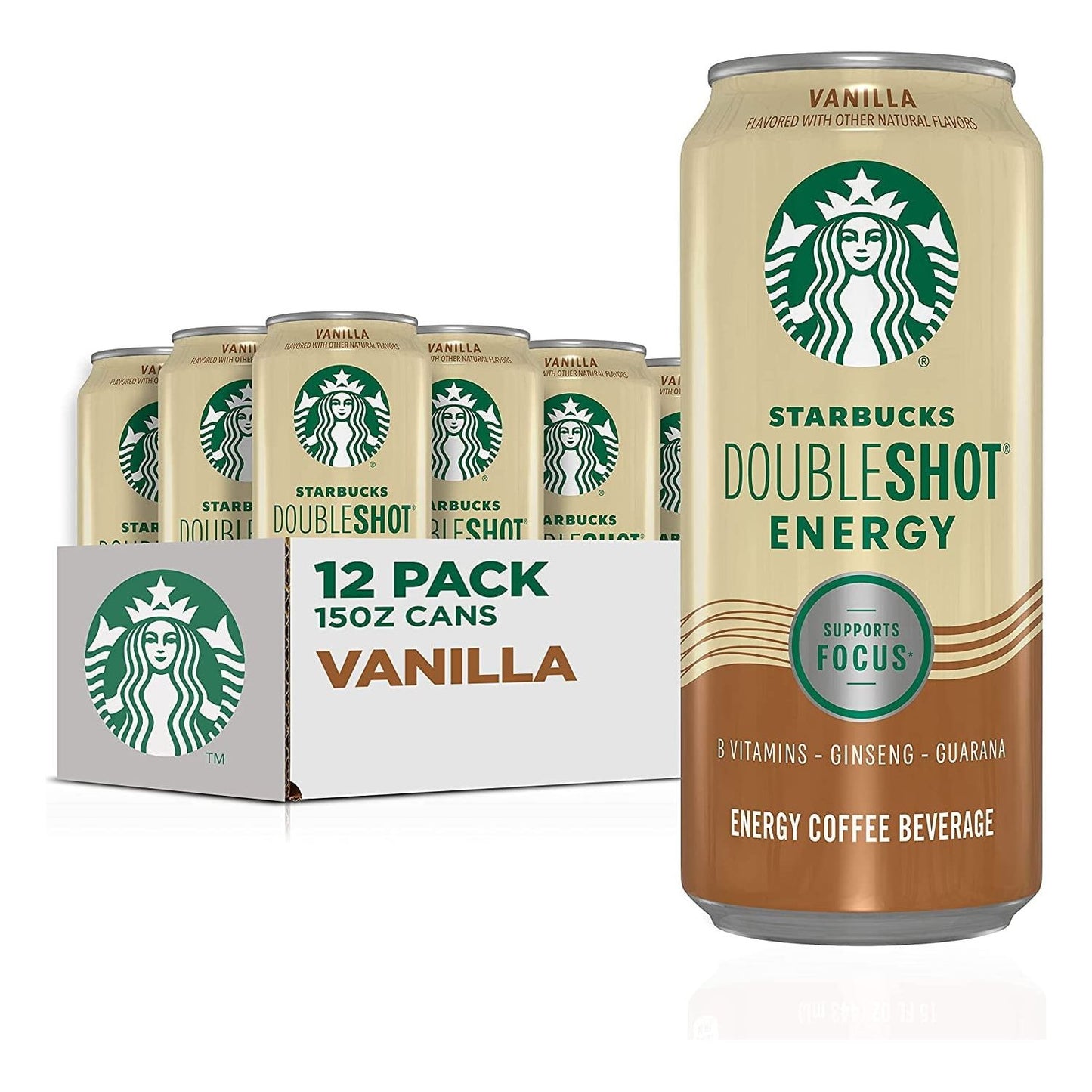 Starbucks Doubleshot Energy Vanilla, Strong Coffee Drink with 225 mg Caffeine, 15 fl oz, 12 Pack