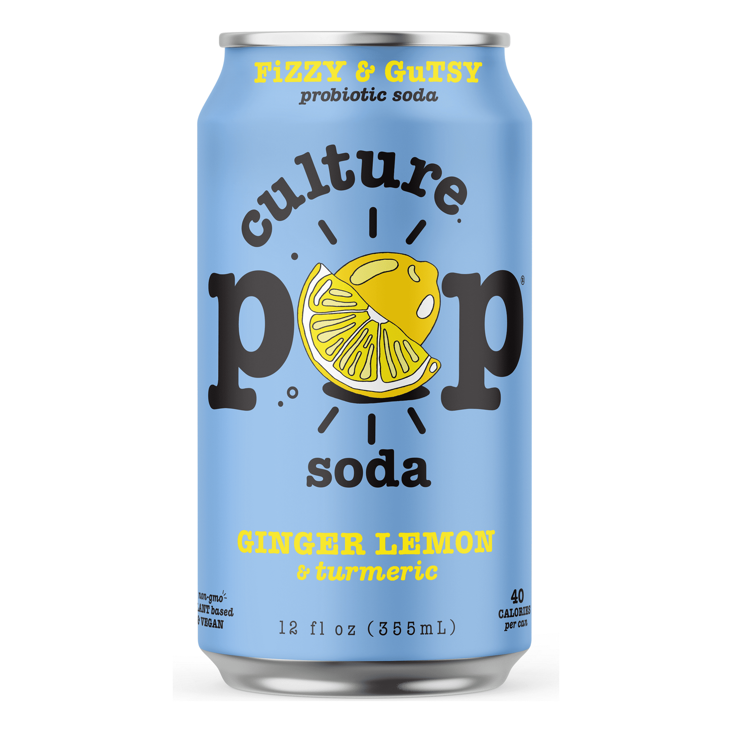 Ginger Lemon Culture Pop Probiotic Sparkling Soda - 12 oz Cans (12 Pack)