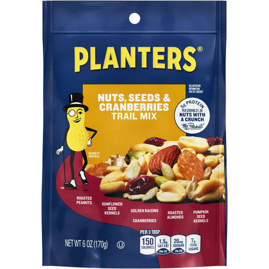 PLANTERS Nuts, Seeds & Cranberries Trail Mix with Roasted Peanuts & Almonds, Sunflower Kernels, Golden Raisins, Cranberries & Pumpkin Kernels, 6 oz Bag