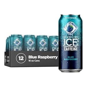 Blue Raspberry Sparkling Water with Caffeine - 12 Pack of 16 Fl Oz Cans