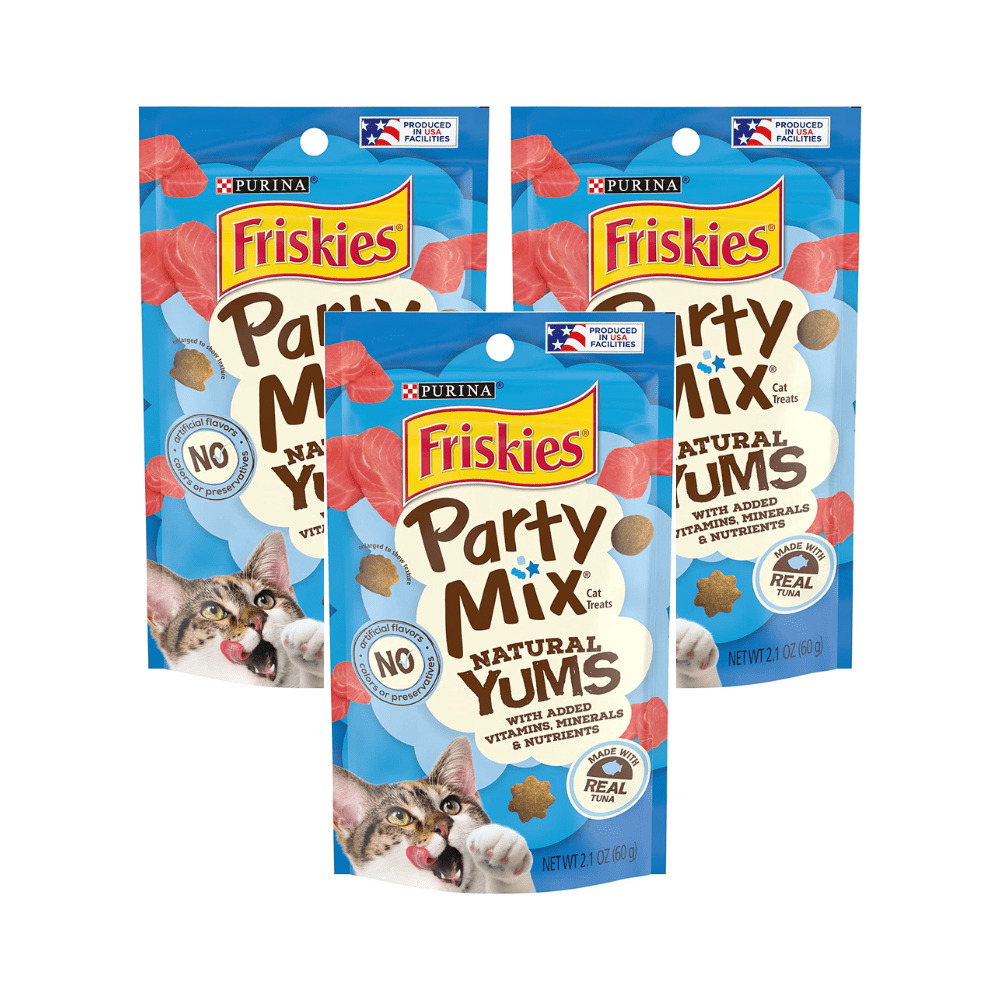 Purina Friskies Party Mix Cat Treats, Natural Yums with Added Vitamins, Minerals & Nutrients, Made with Real Tuna, 2.1-Ounce Resealable Pouch (Pack of 6) - Purina