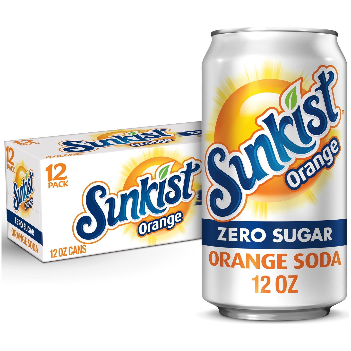 Sunkist No Sugar Added Orange Soda, 12 fl oz, 12 Can Pack