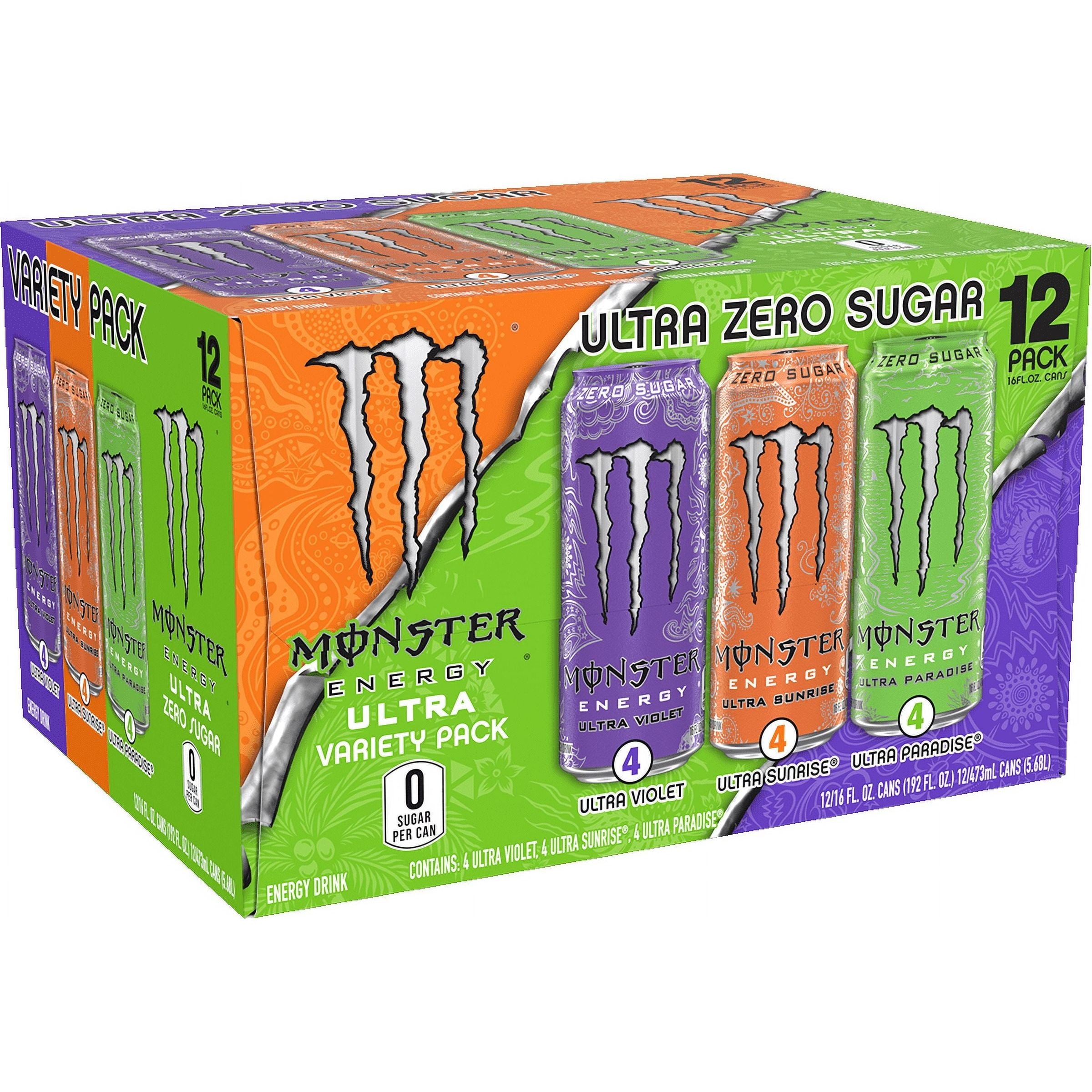 Monster Ultra VP Variety Pack - Sunrise, Violet, Paradise & Original - 12 Cans of 16 fl oz - Monster Energy