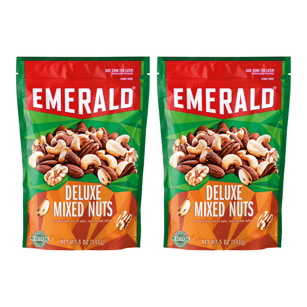 Emerald Nuts, Gourmet Assorted Nuts, 5 oz Resealable Bags - Set of 2