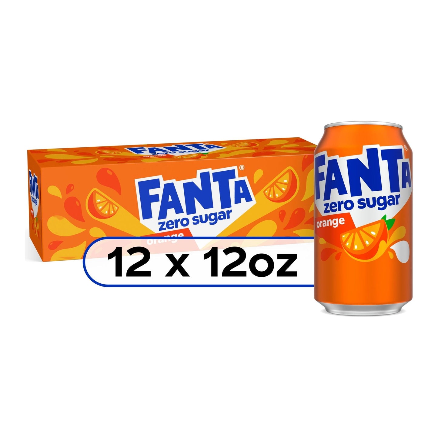 Fanta Zero Sugar Orange Soda, 12 oz Cans - Pack of 12