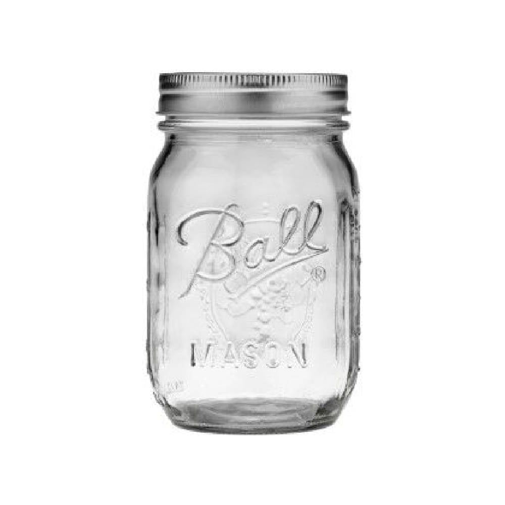 Ball Mason Regular Mouth Pint Jar 16 oz With Lid and Band, Glass Material Made in USA - 3 Pack - Ball