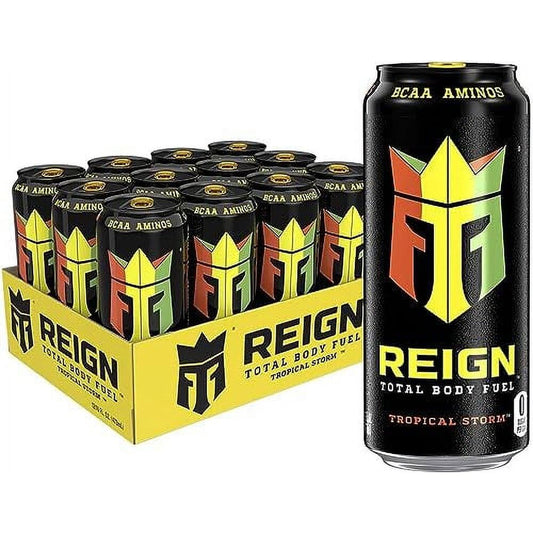 REIGN Total Body Fuel, Tropical Storm Flavor, Hydration & Energy Drink, 16 Fl Oz (12 Pack)