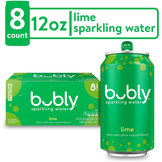 Bubly Zesty Lime Sparkling Water, 12 fl oz, 8 Pack Cans