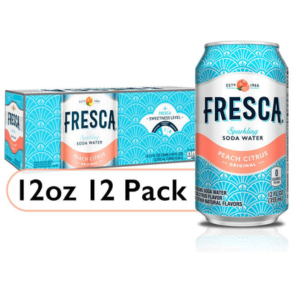 Fresca Zero Calorie Peach Sparkling Beverage, 12 fl oz, 12 Pack Cans