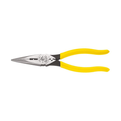 Klein Tools D203-8NCR Long Nose Side-Cutter Strip/Crimp Pliers, Induction Hardened and Heavier For Increased Cutting Power, 8-Inch