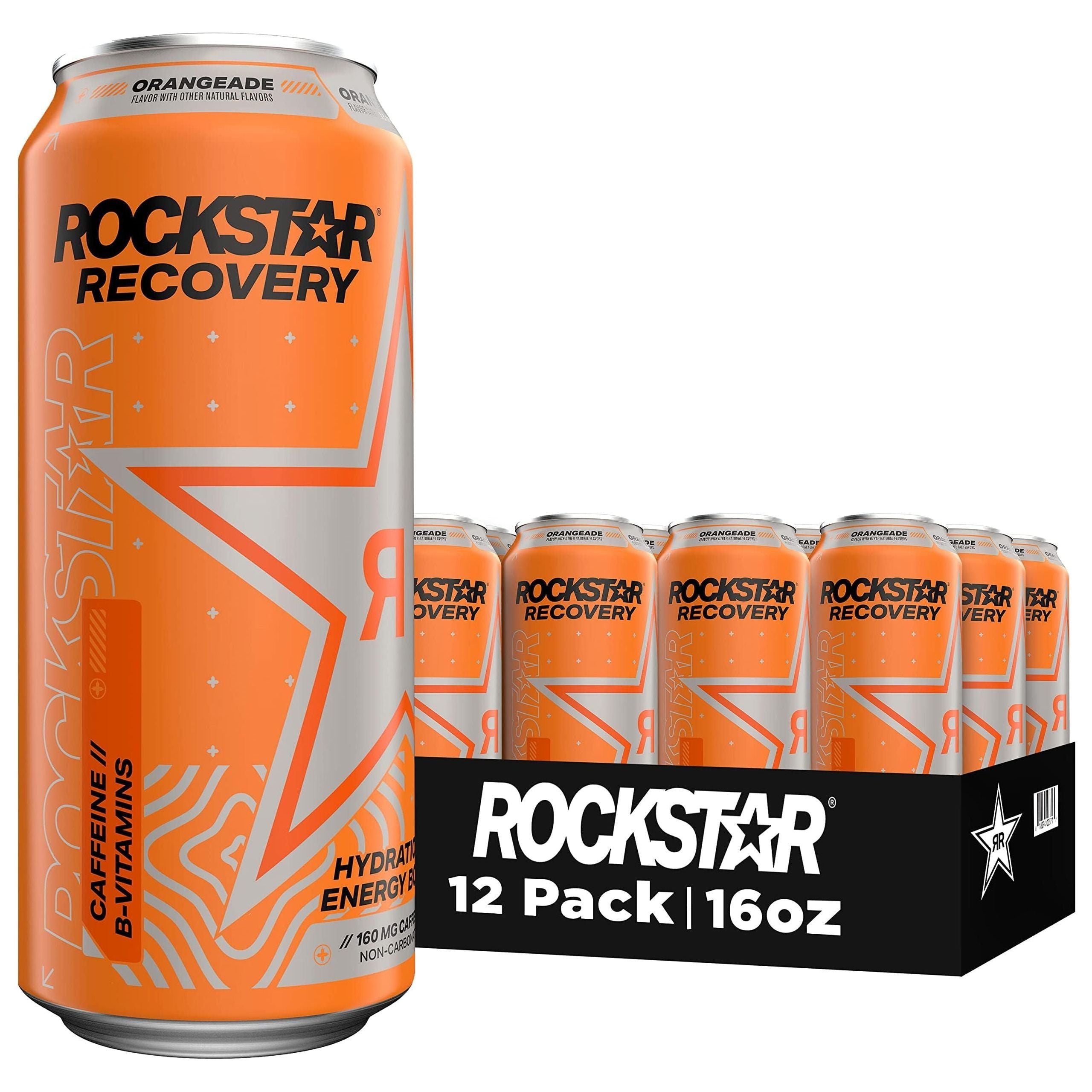 Rockstar Recovery Orange Energy Drink with Caffeine, Taurine & Electrolytes - 16 Fl Oz (12 Pack) - Rockstar