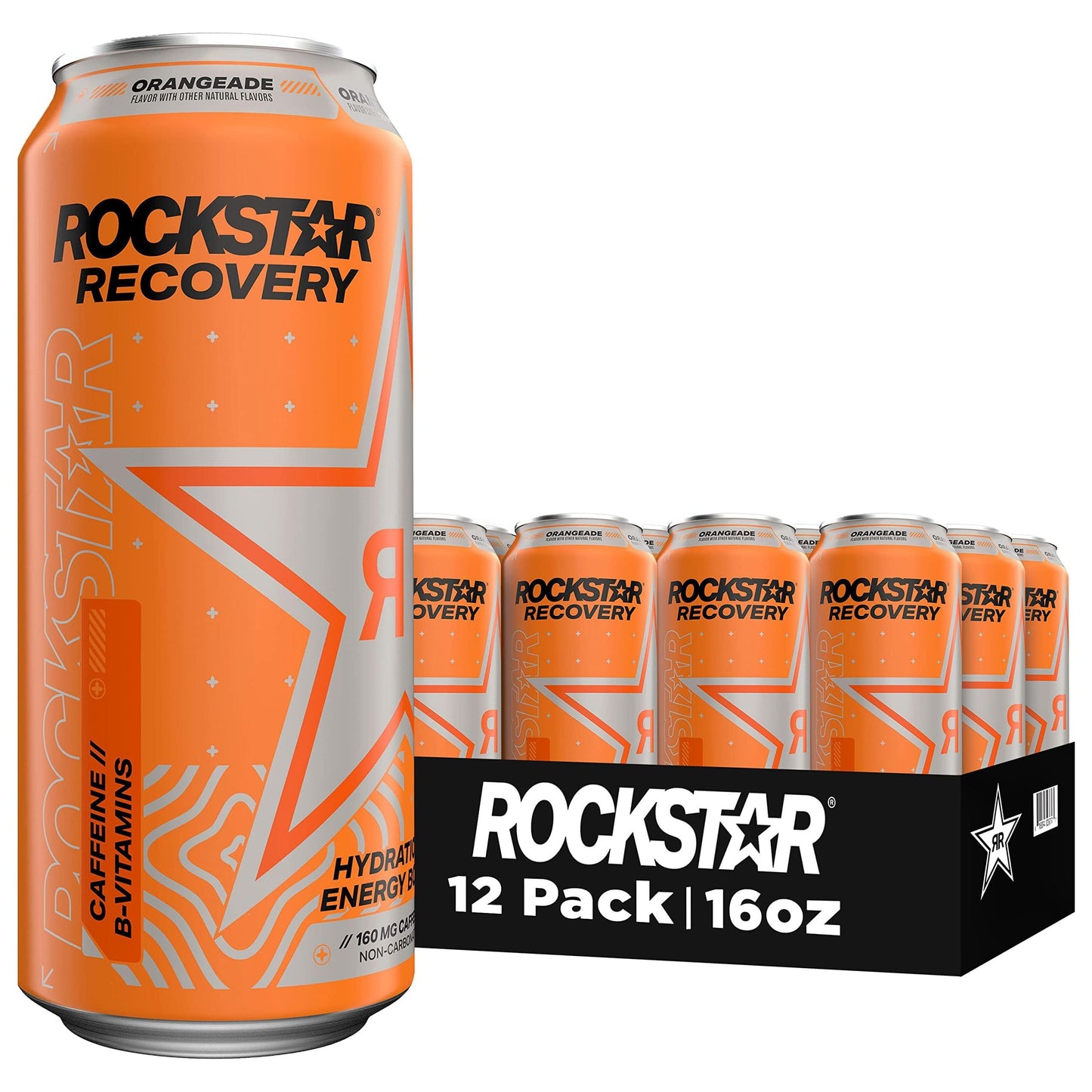 Rockstar Recovery Orange Energy Drink with Caffeine, Taurine & Electrolytes - 16 Fl Oz (12 Pack)