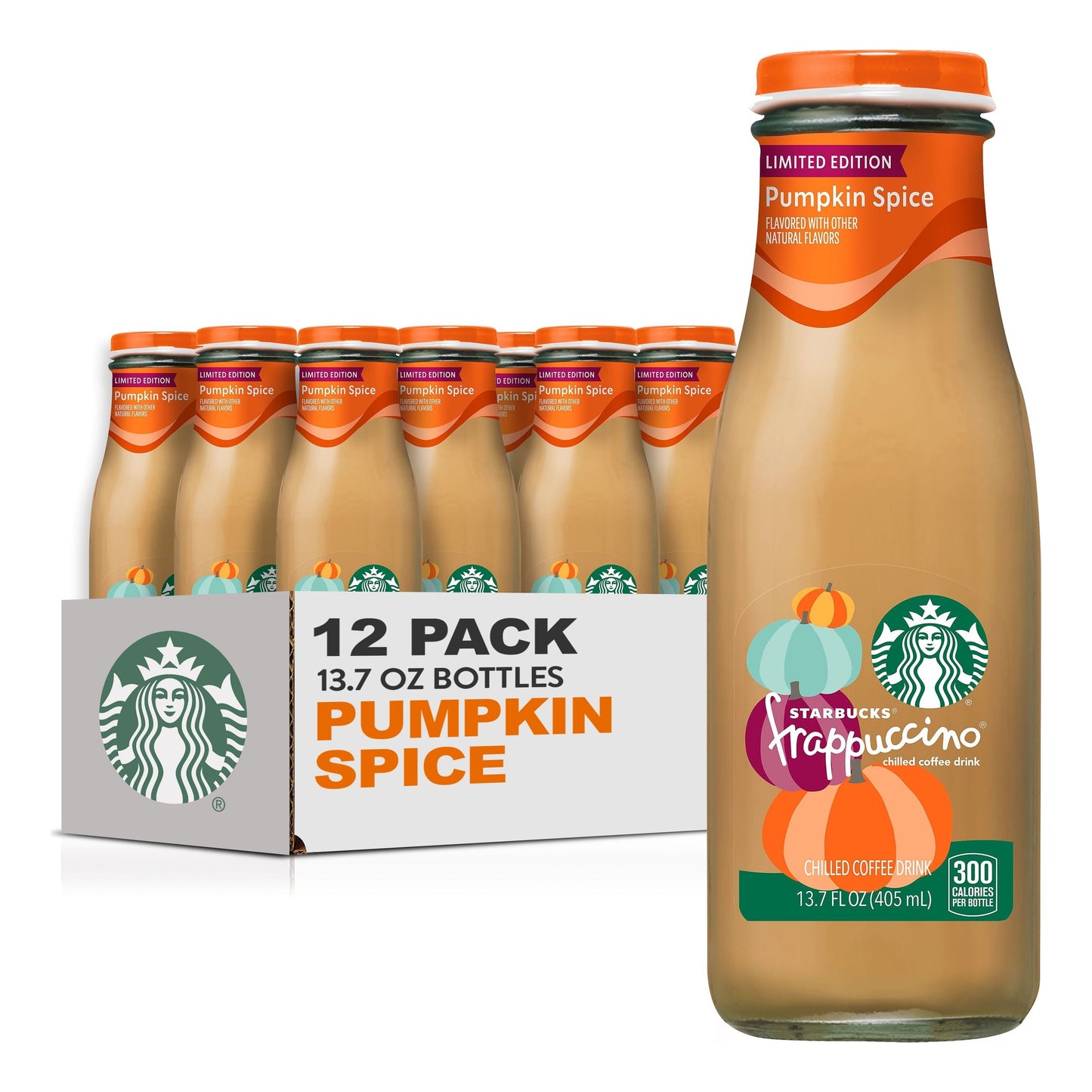 Starbucks Frappuccino Pumpkin Spice Latte Iced Coffee Drink Limited Edition, 13.7 fl oz 12 Pack Bottles