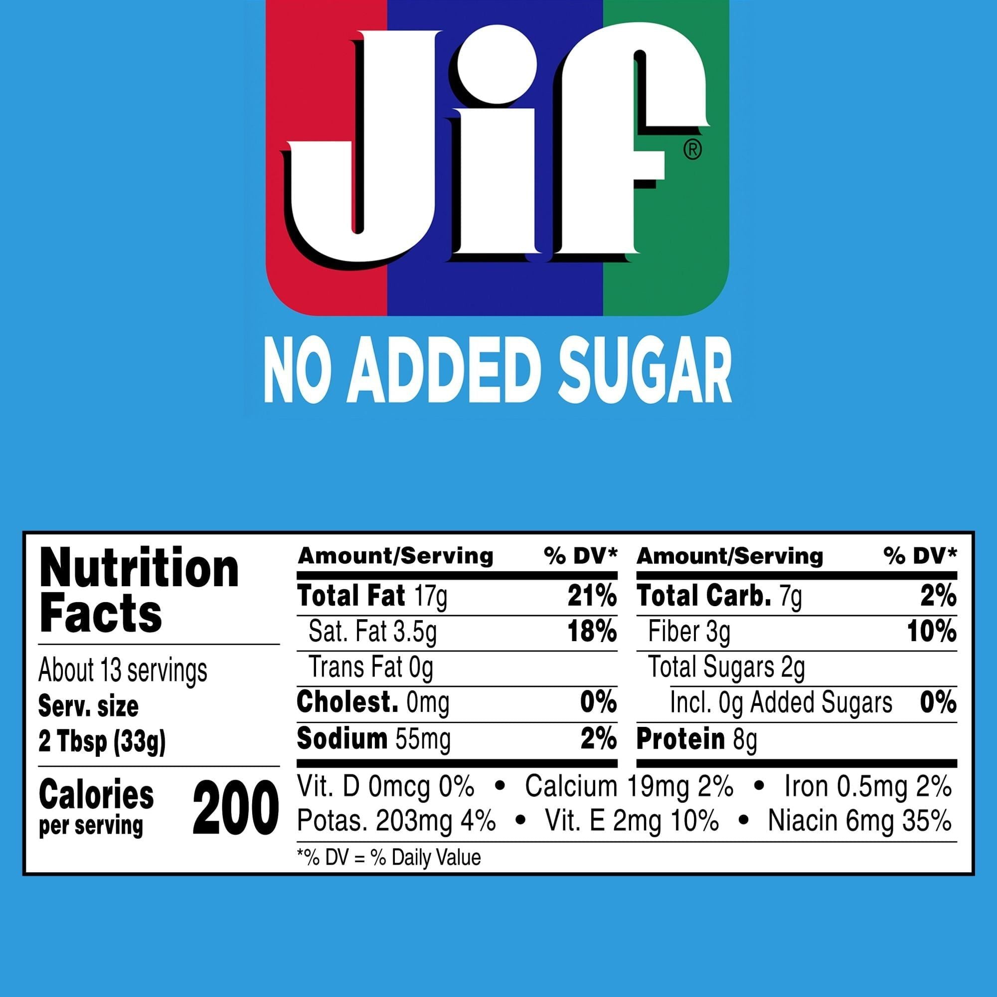 Jif Smooth Peanut Butter, No Sugar, 15.5 Oz, No Stir - Jif