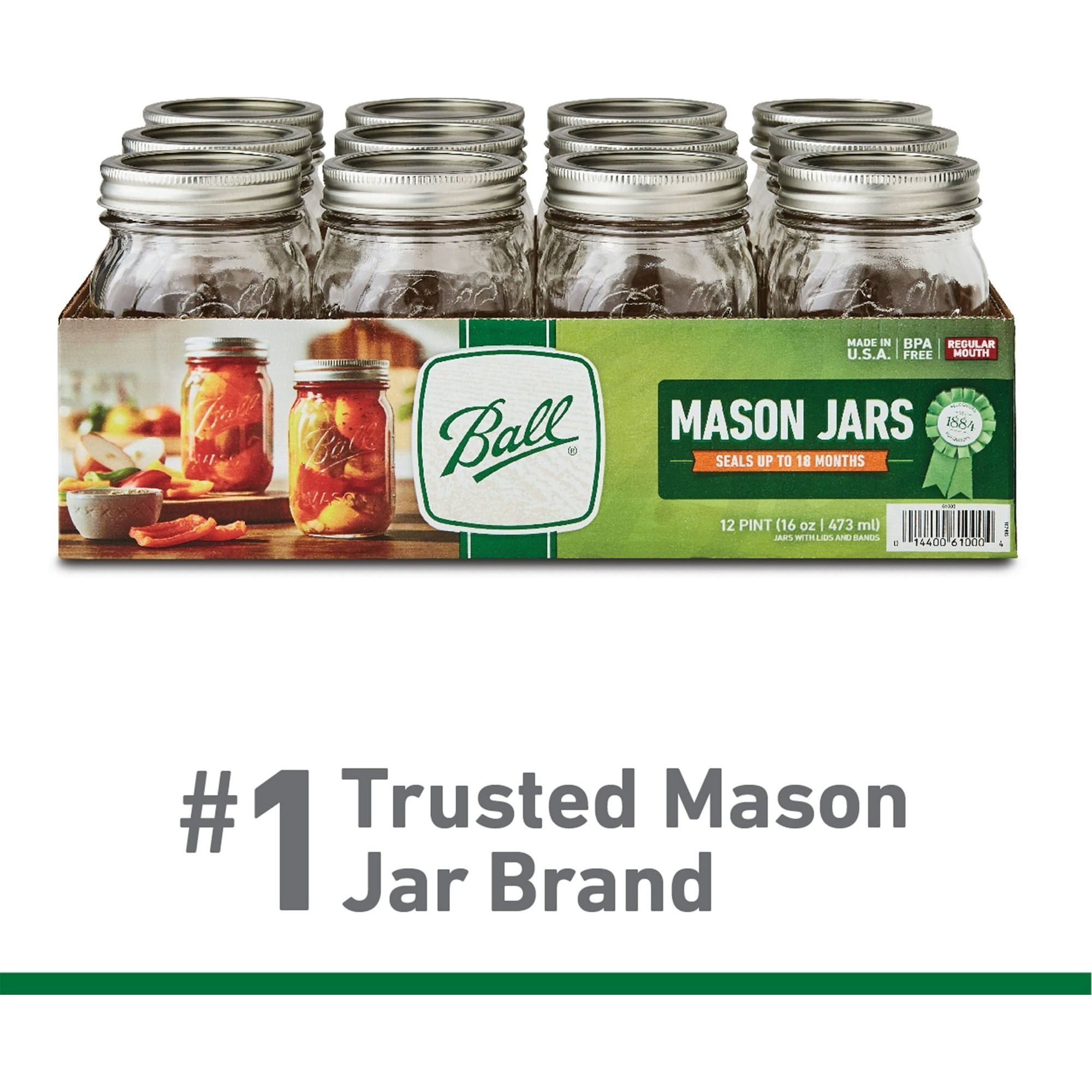 Ball Regular Mouth Mason Jars with Lids and Bands, 16-Ounces (4-Pack) - Ball