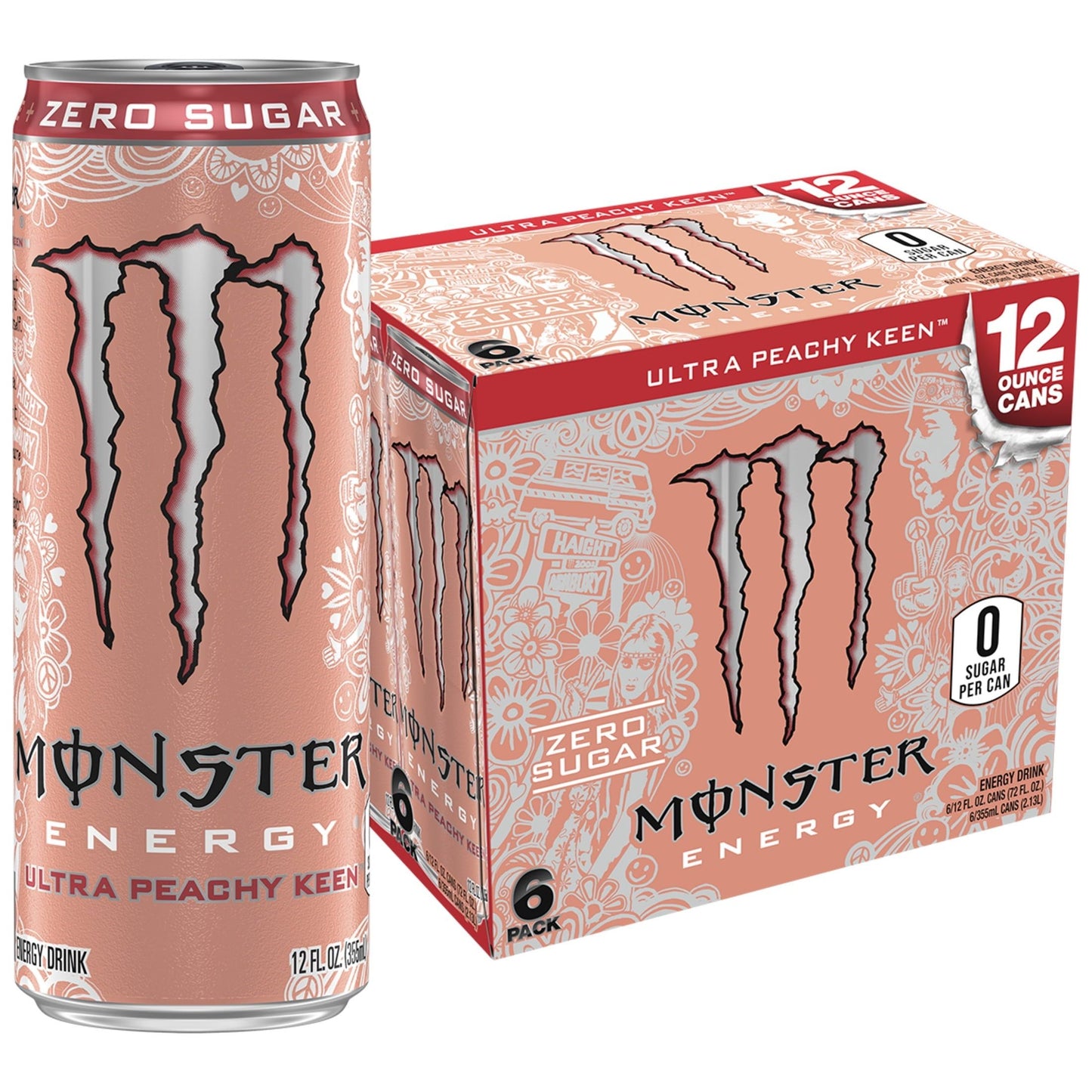 Monster Energy Ultra Peachy Keen Sugar-Free Peach Flavor Energy Drink, 12 fl oz, 6 Pack