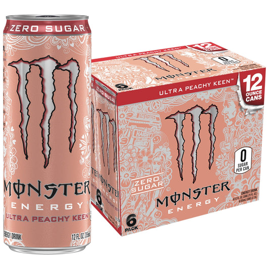 Monster Energy Ultra Peachy Keen Sugar-Free Peach Flavor Energy Drink, 12 fl oz, 6 Pack