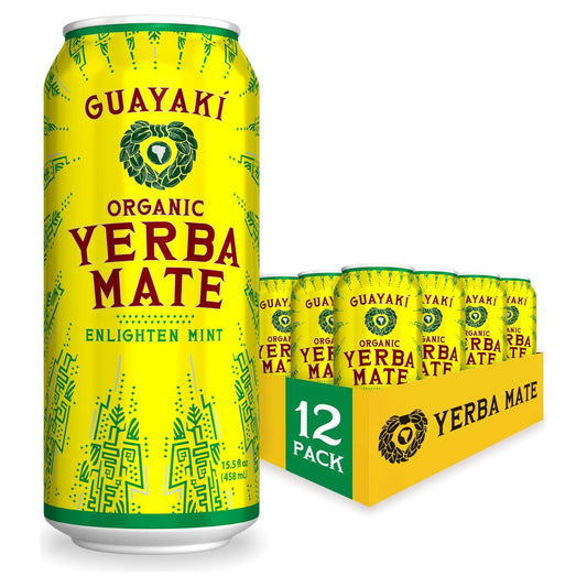 Guayaki Organic Enlighten Mint Yerba Mate, Clean Energy Drink, 15.5oz - 12 Pack