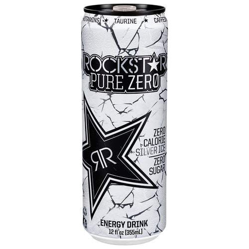 Rockstar Pure Zero Silver Ice Energy Drink, 48-Pack of 12 oz Cans, Zero Sugar, Zero Calories - Rockstar