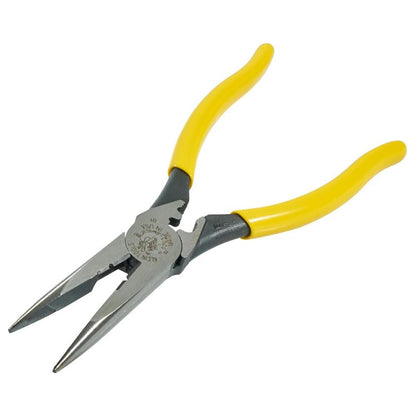 Klein Tools D203-8NCR Long Nose Side-Cutter Strip/Crimp Pliers, Induction Hardened and Heavier For Increased Cutting Power, 8-Inch