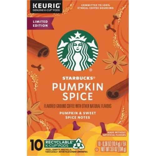 Starbbucks Pumpkin Spice Flavored Coffeee, Keurig K-Cup Coffee Pods - Limited Edition, Fall Flavor, 10ct 104g/3.7 oz (Pack of 2)