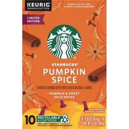 Starbbucks Pumpkin Spice Flavored Coffeee, Keurig K-Cup Coffee Pods - Limited Edition, Fall Flavor, 10ct 104g/3.7 oz (Pack of 2)