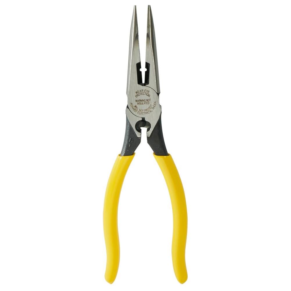 Klein Tools D203-8NCR Long Nose Side-Cutter Strip/Crimp Pliers, Induction Hardened and Heavier For Increased Cutting Power, 8-Inch