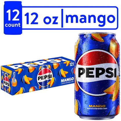 Pepsi Mango Cola Soda, 12 oz Cans - 12 Pack Refreshment