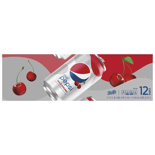 Diet Pepsi Wild Cherry Zero Calorie Soda, 12 oz Cans - Pack of 12 - Pepsi