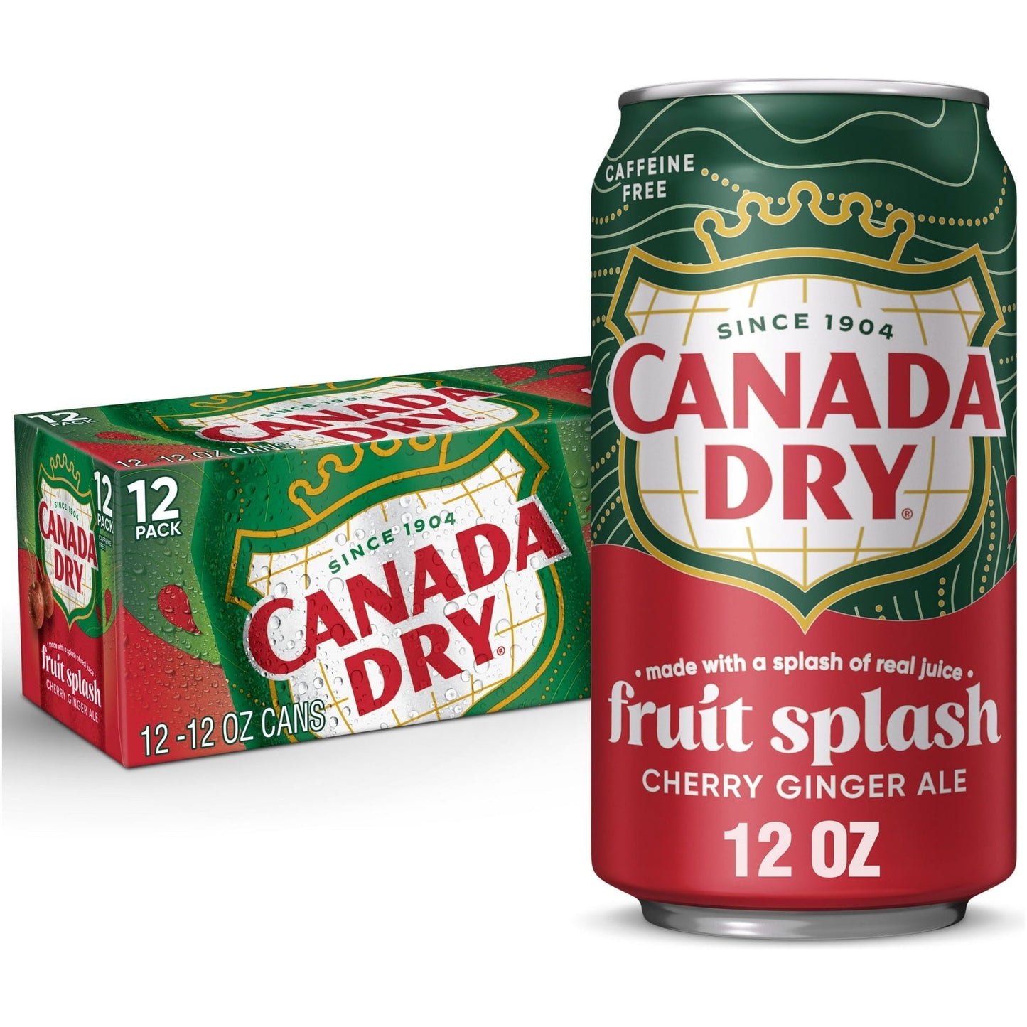 Canada Dry Cherry Ginger Ale - Caffeine Free Fruit Splash, 12 oz Cans, Pack of 12