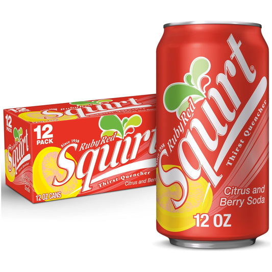 Squirt Ruby Red Grapefruit Sparkling Soda, 12 oz Cans, 12-Pack