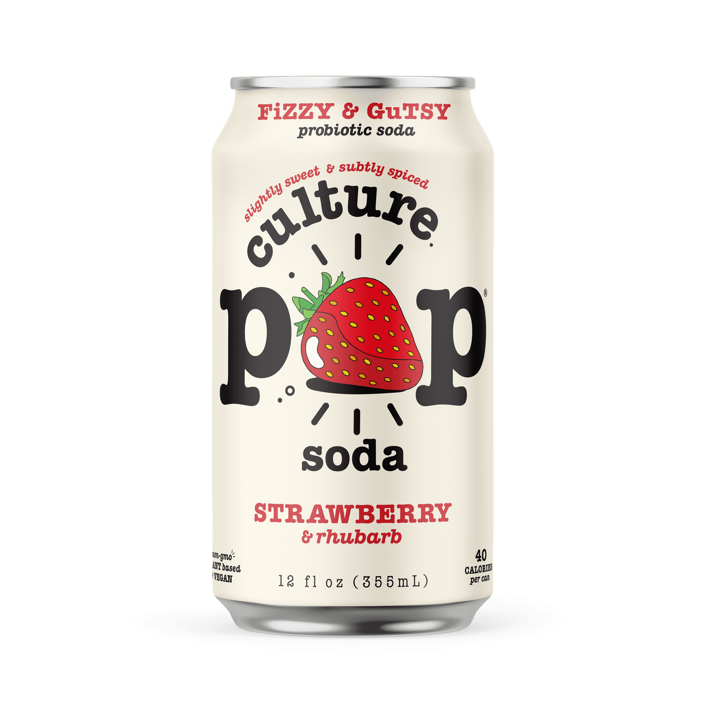 Strawberry Flavor Sparkling Probiotic Soda, 12 oz Cans - 12 Pack by Culture Pop