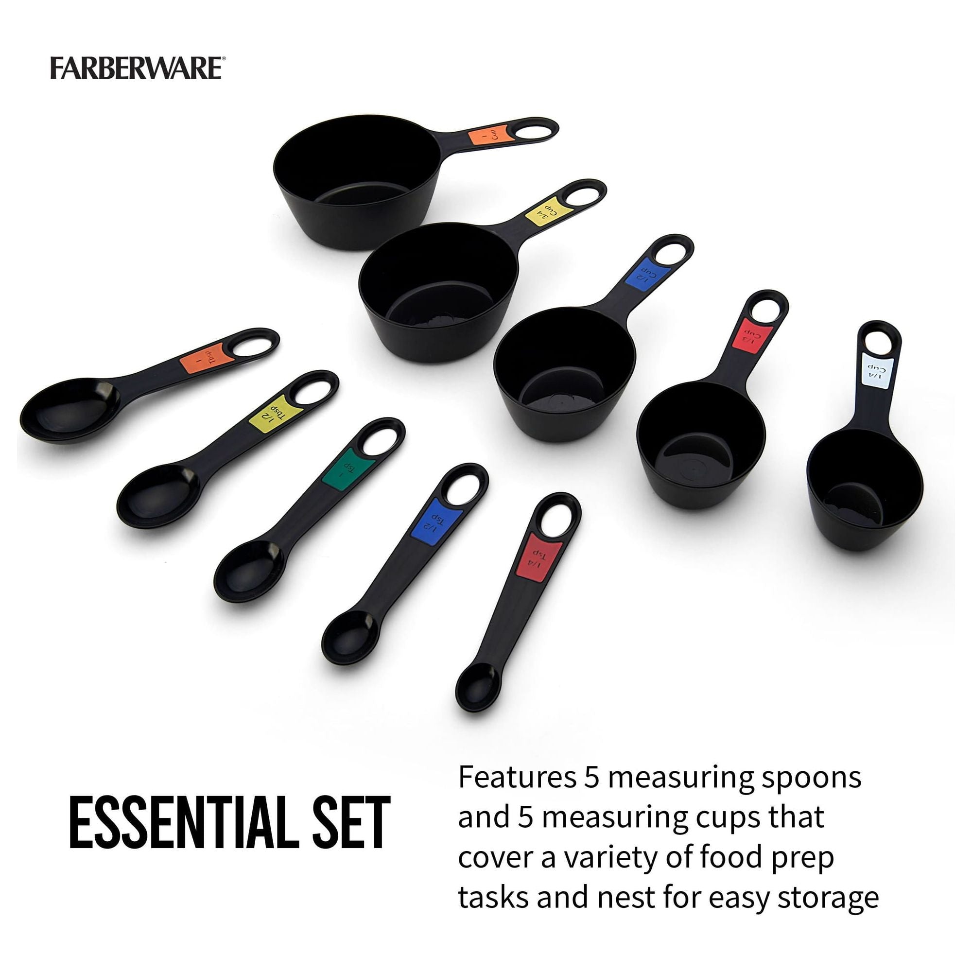 Farberware Professional 10 Piece Plastic Measuring Cup and Spoon Set Black