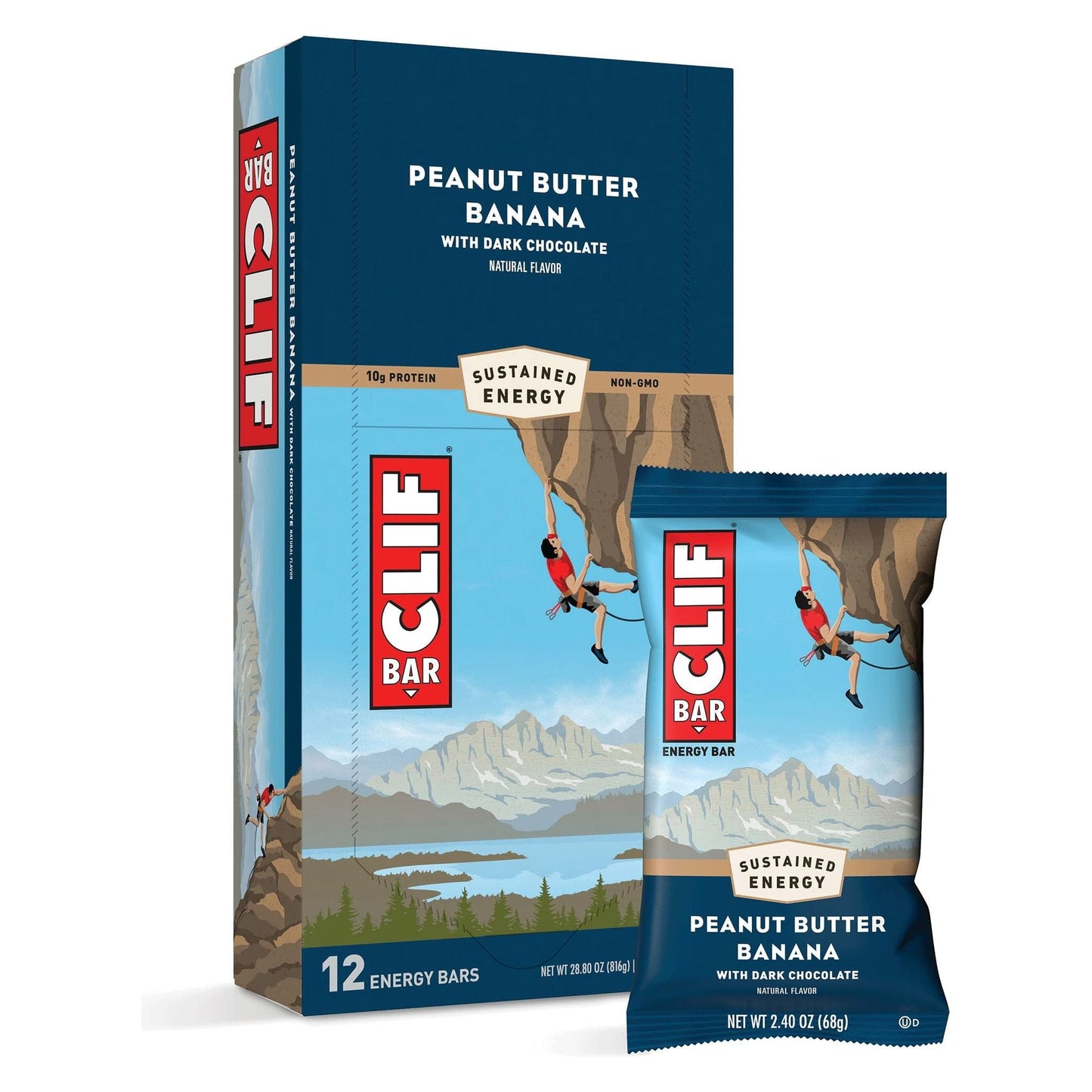 Clif Bar - Peanut Butter Banana & Dark Chocolate Protein Bars - 12 Count Energy Pack