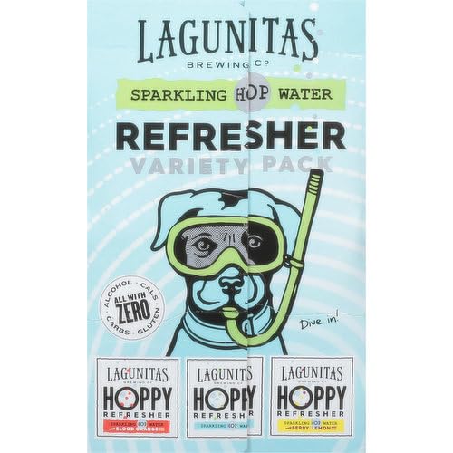 Lagunitas Variety  Hop Water Refresher (12pk of 12oz Cans) Zero Alcohol Hop Water (Includes 4 Cans Each of: Blood Orange, Berry Lemon & Regular Hop Water)