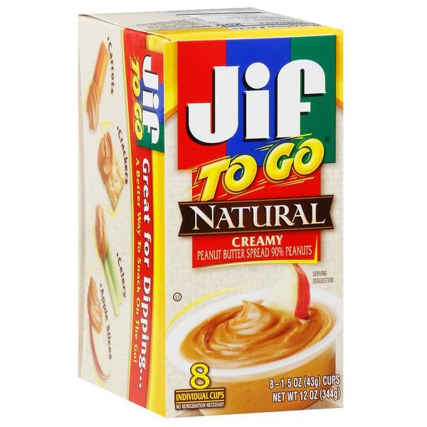 JIF To Go Natural Creamy Peanut Butter Cups, 8 Pack - Jif