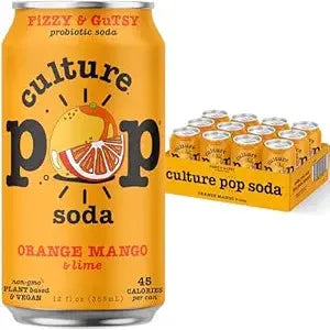 Culture Pop Probiotic Sparkling Soda, Orange Mango Flavor - 12 oz Cans, 12 Pack