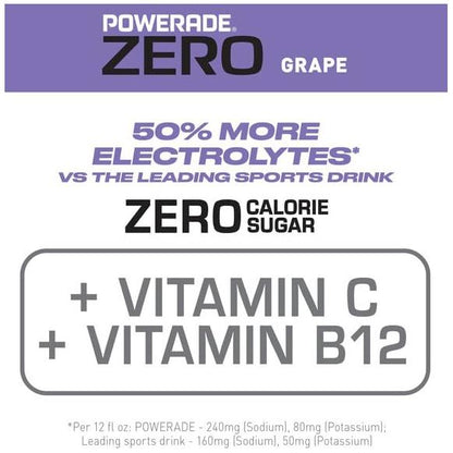 POWERADE ZERO Grape Electrolyte Sports Drink, 20 Fl Oz Bottles (12-Pack)