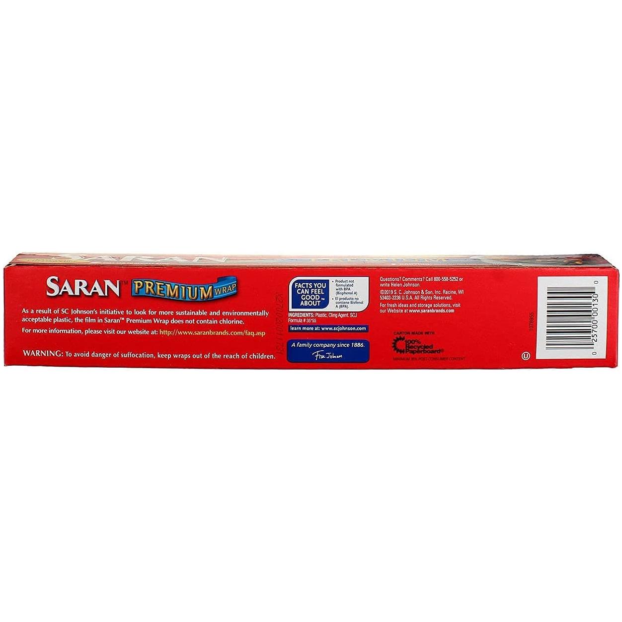 Saran Premium Plastic Wrap, 100 Sq Ft (Pack of 3)