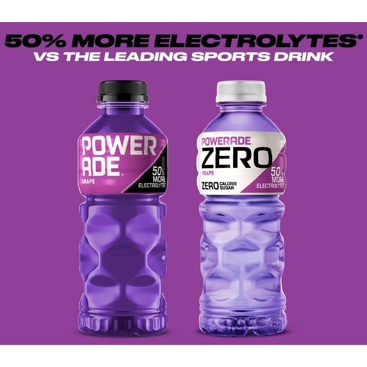 POWERADE ZERO Grape Electrolyte Sports Drink, 20 Fl Oz Bottles (12-Pack)