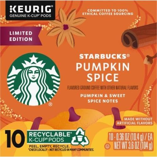 Starbbucks Pumpkin Spice Flavored Coffeee, Keurig K-Cup Coffee Pods - Limited Edition, Fall Flavor, 10ct 104g/3.7 oz (Pack of 2)