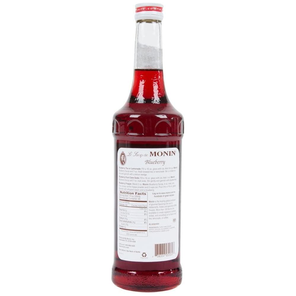 Monin - Blueberry Syrup, Mildly Sweet & Tart Blueberry Flavor, Great for Teas, Lemonades, Smoothies, & Cocktails, Gluten-Free, Non-GMO (750ml)