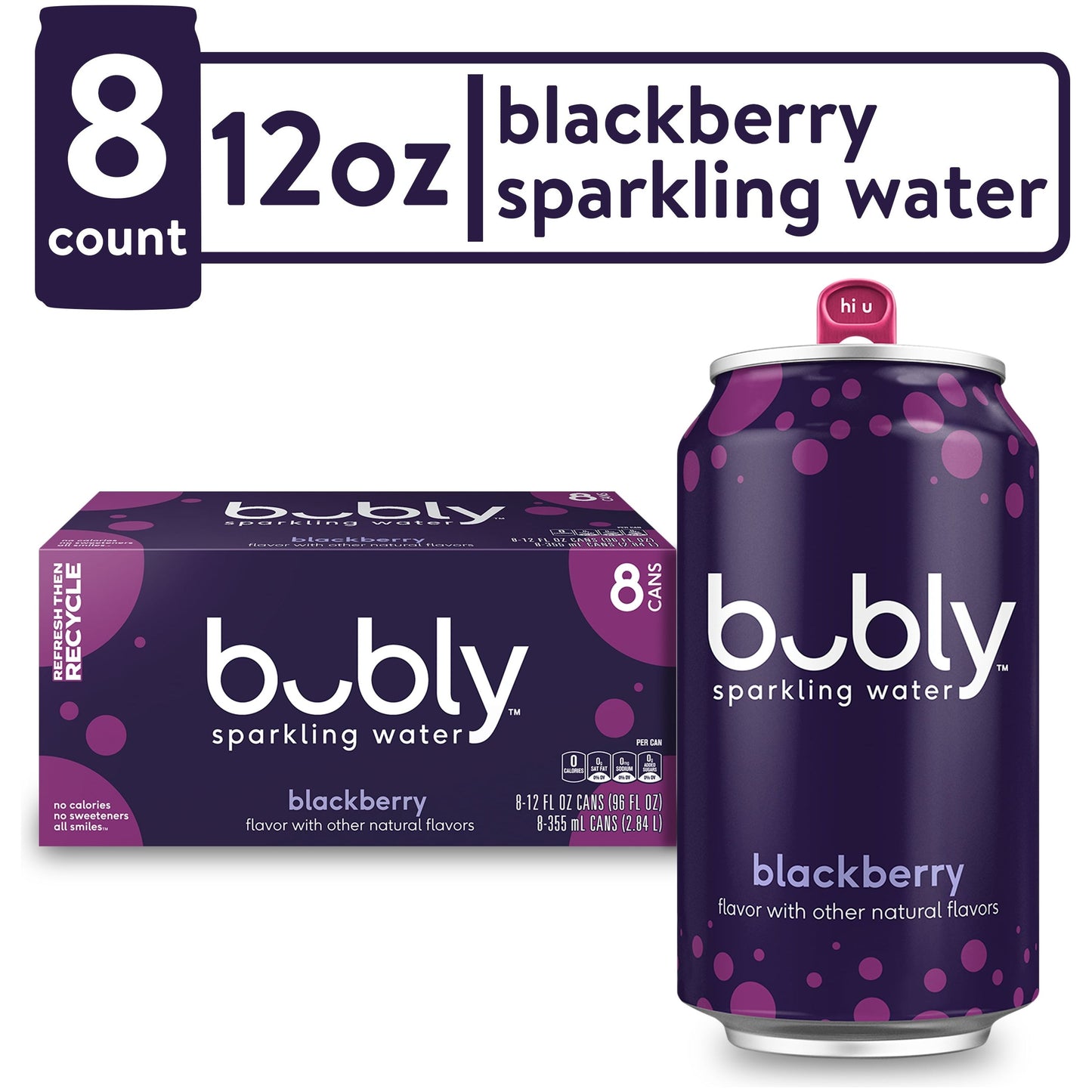 Bubly Blackberry Sparkling Water - 8 Pack of 12 fl oz Cans