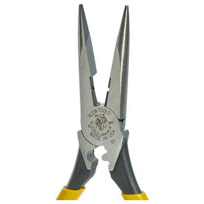 Klein Tools D203-8NCR Long Nose Side-Cutter Strip/Crimp Pliers, Induction Hardened and Heavier For Increased Cutting Power, 8-Inch